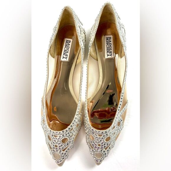 Badgley Mischka Gigi Crystal Pointed Ivory Flats - Picture 9 of 15